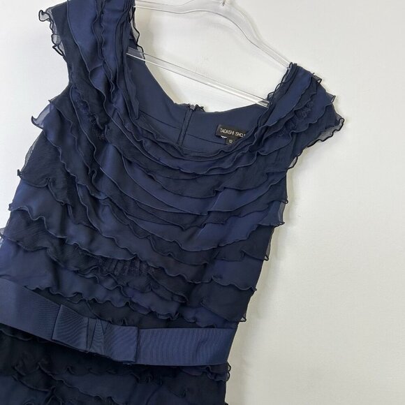 Tadashi Shoji Navy Pleated Evening Gown Womens Size 12 Maxi Dress - Picture 3 of 9